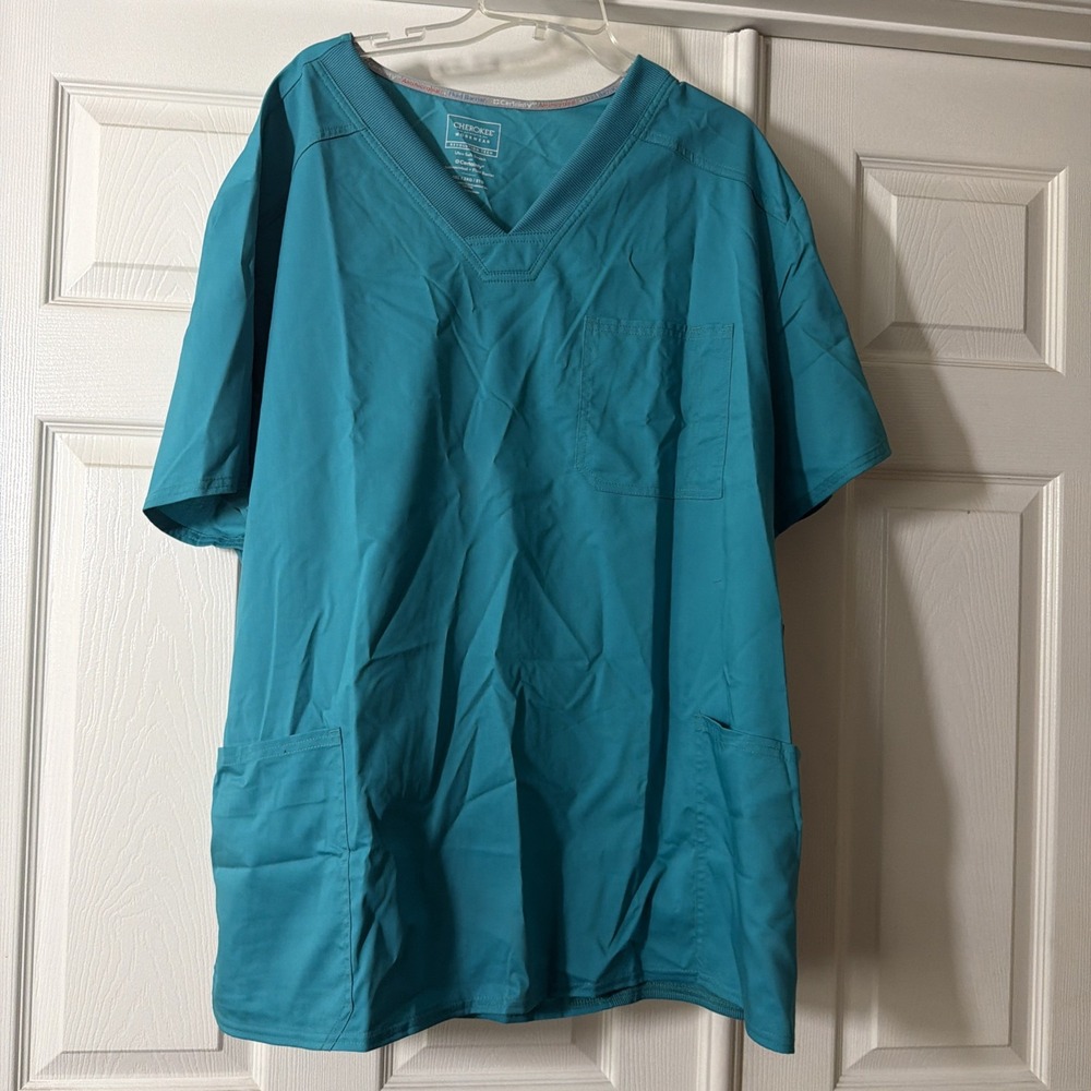 Cherokee Workwear Revolution Tech Mens 3XL Teal Blue Scrub Top Fluid Barrier